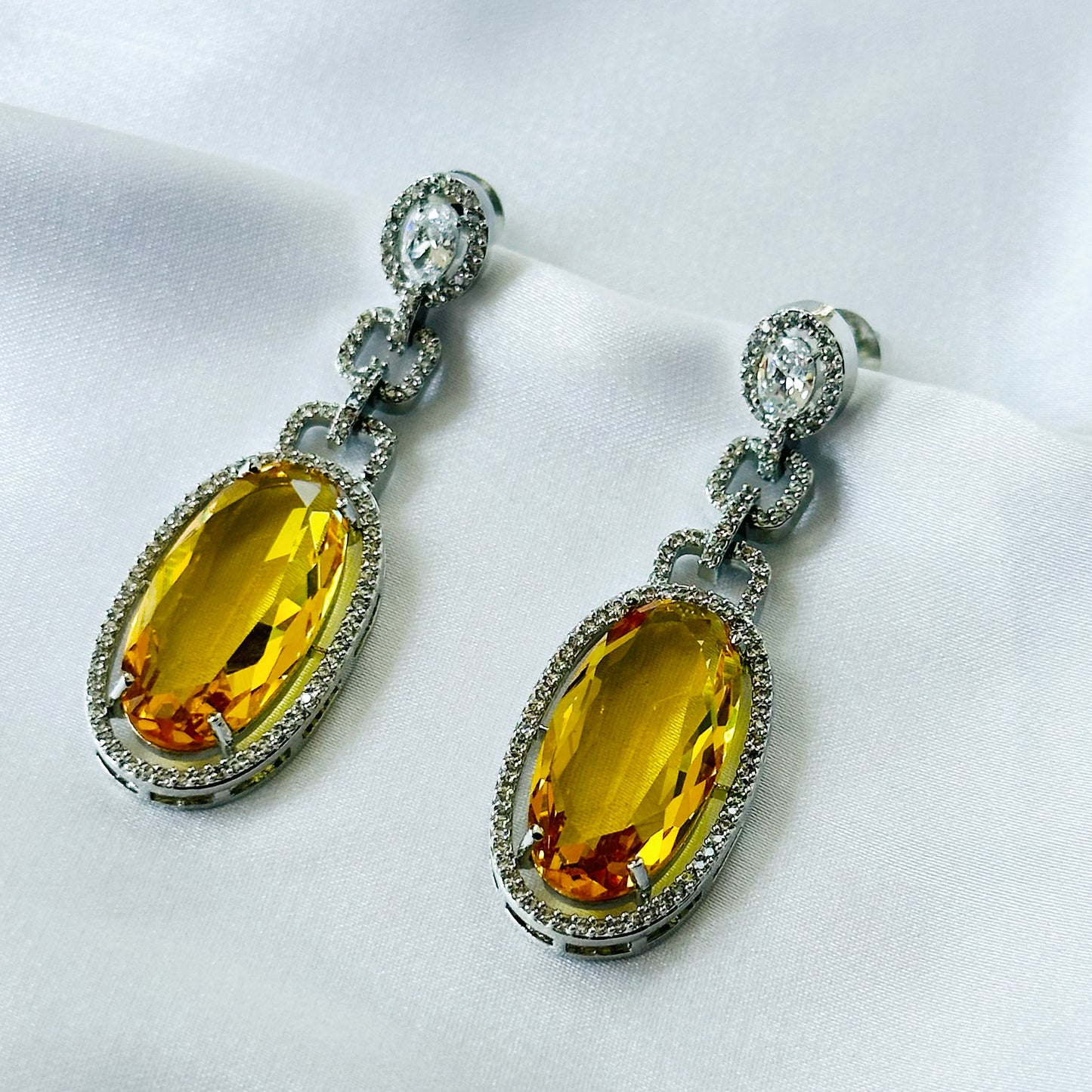 Ariva Collection Yellow Topaz Cubic Zircon American Diamond Silver Plated Earrings