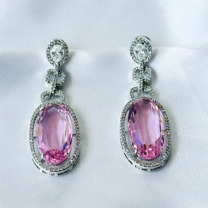 Ariva Collection Pink Topaz Cubic Zircon American Diamond Silver Plated Earrings