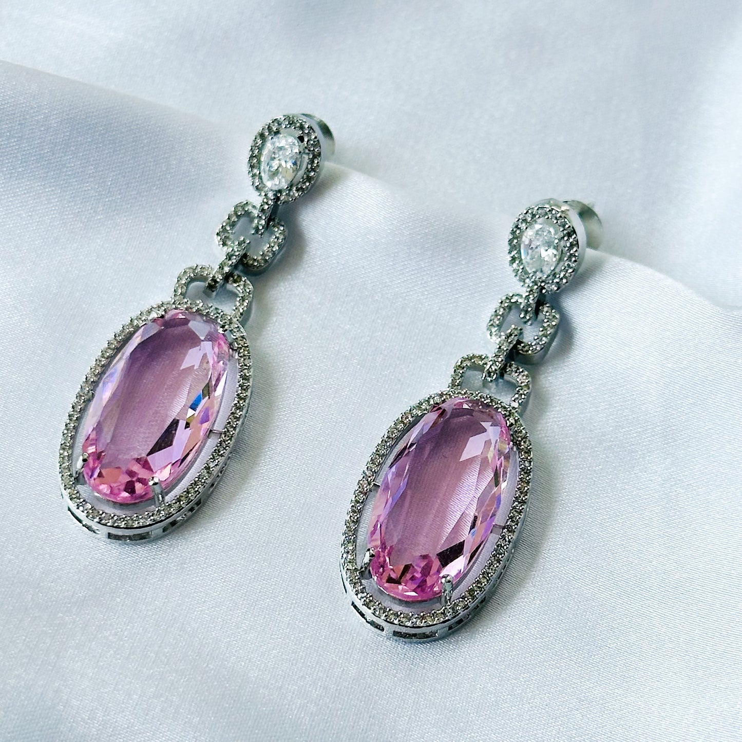 Ariva Collection Pink Topaz Cubic Zircon American Diamond Silver Plated Earrings