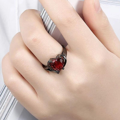 Ariva Collection Ruby Cubic Zircon American Diamond 18K Black Gun Plated Adjustable Ring